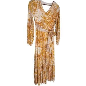 BOHOME Collection Women's Dress XS Maxi Marigold White Tropical Resort Peasant